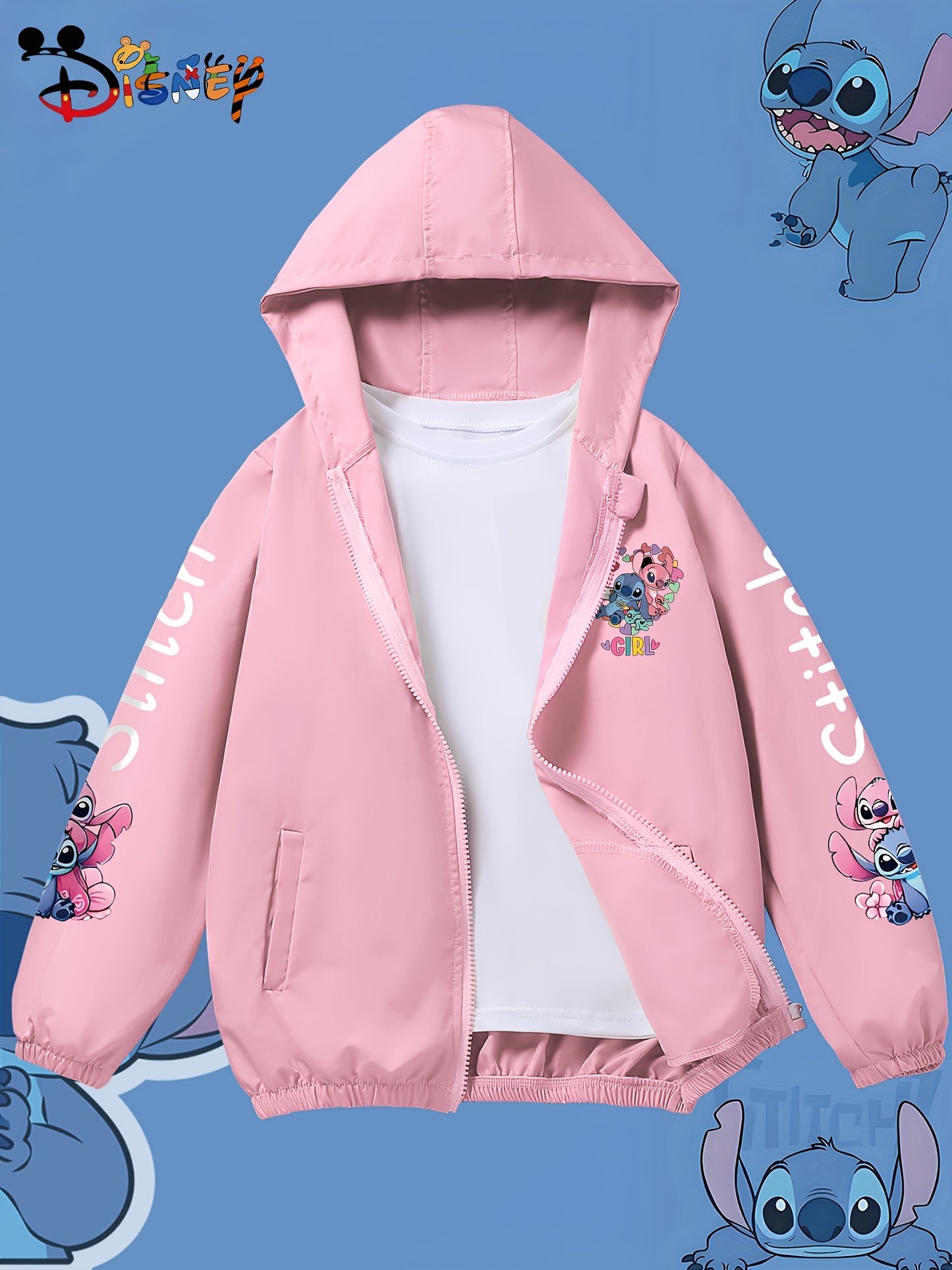 Disney Autumn Windproof Jacket for, Cute Stitch Print Hoodie, Unisex Zip-Up Outerwear, Youth Fashion Versatile Hooded Sweatshirt, Outdoor Casual Sports Jacket, Essential Gift for Holidays, Birthdays, Parties, Unisex for and, Korean Style Trendy