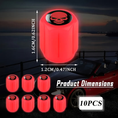 [Glowing Skull Valve Caps] 10 Glowing Fluorescent Skull Tire Valve Caps | Universal Car Wheel Accessories for SUVs, Bicycles, Trucks, Motorcycles