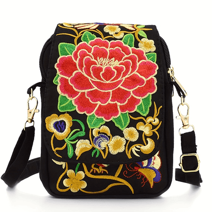 [Embroidered Crossbody Bag] Women's Embroidered Crossbody Bag - Mini Shoulder Bag - Portable Double-Layer Wallet - Phone Pouch
