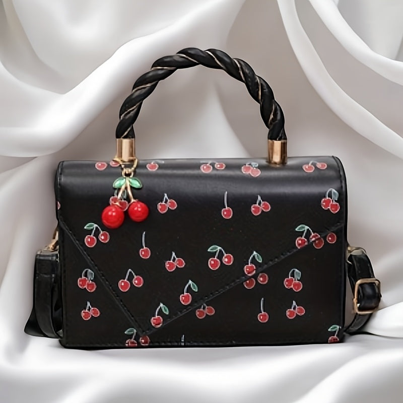 Women'Single-Shoulder Bag, 2025 New Fashion Cherry Print Handbag/Tote Bag, Fresh, Cute, and Sweet Single-Shoulder Crossbody Bag, Chic Style Design with Cherry Charm, Multiple Colors Available, Halloween Bestselling Women'Bag