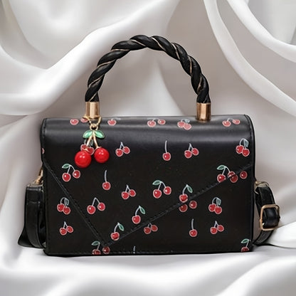 Women'Single-Shoulder Bag, 2025 New Fashion Cherry Print Handbag/Tote Bag, Fresh, Cute, and Sweet Single-Shoulder Crossbody Bag, Chic Style Design with Cherry Charm, Multiple Colors Available, Halloween Bestselling Women'Bag