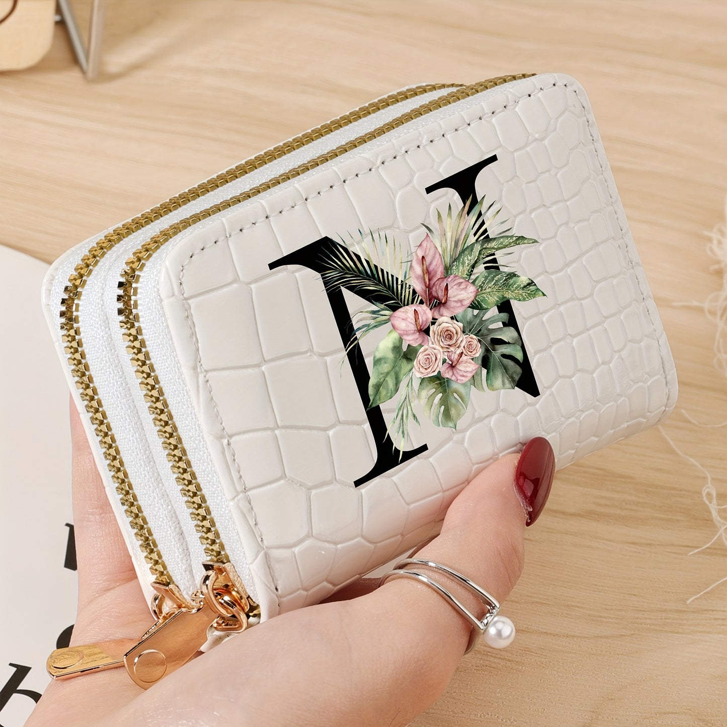 Simple, Stylish, Elegant Letter Printed Women's Credit Card Wallet, Large Capacity Multi Card Holder, Double Zipper Card Holder
