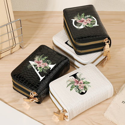 Simple, Stylish, Elegant Letter Printed Women's Credit Card Wallet, Large Capacity Multi Card Holder, Double Zipper Card Holder