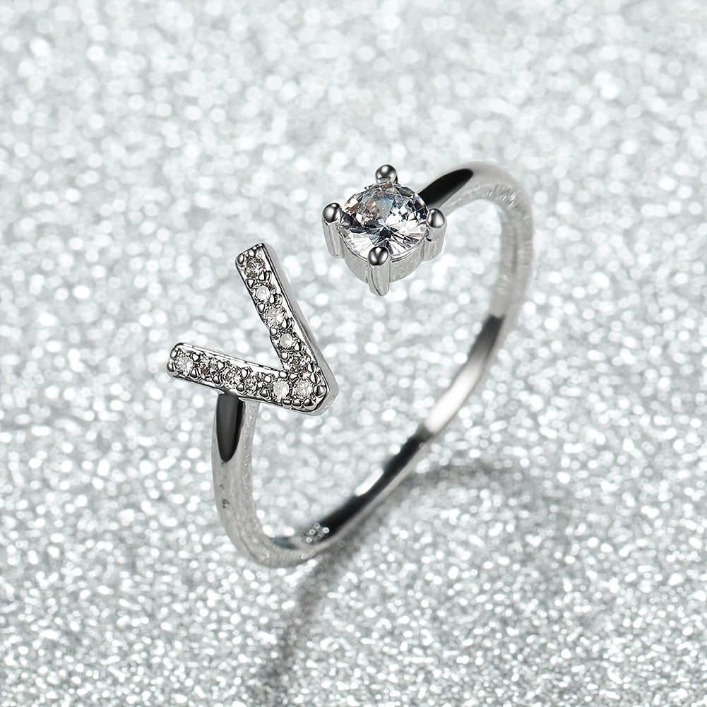 Elegant Adjustable Alphabet Ring | Chic Alloy with Glass Accents | Perfect for Daily Wear & Gifting on Mother's Day or Christmas