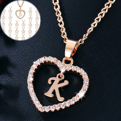 Women'S Initial Letter Necklace Featuring a Heart Pendant Made of Synthetic Zirconia with 26 Letters.