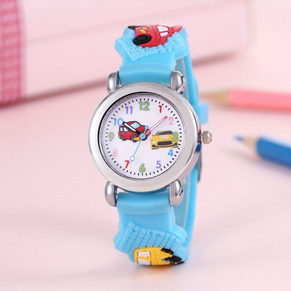 Boys' & Girls' Cartoon Car & Superhero Quartz Watch/PVC Strap, Non-Waterproof, Battery-Powered, Colorful Design, Perfect for School, Playdates
