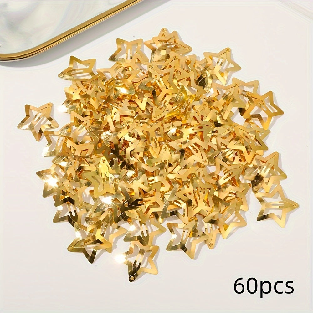 5/15/30/60pcs Y2K Silvery Star Hair Clips for Girls Filigree Star Metal Snap Clip Women Simple BB Hairpins Barrettes Hair Accessories, Gift for Eid, Ramadan