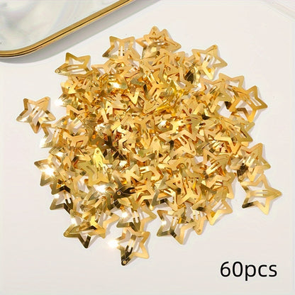 5/15/30/60pcs Y2K Silvery Star Hair Clips for Girls Filigree Star Metal Snap Clip Women Simple BB Hairpins Barrettes Hair Accessories, Gift for Eid, Ramadan