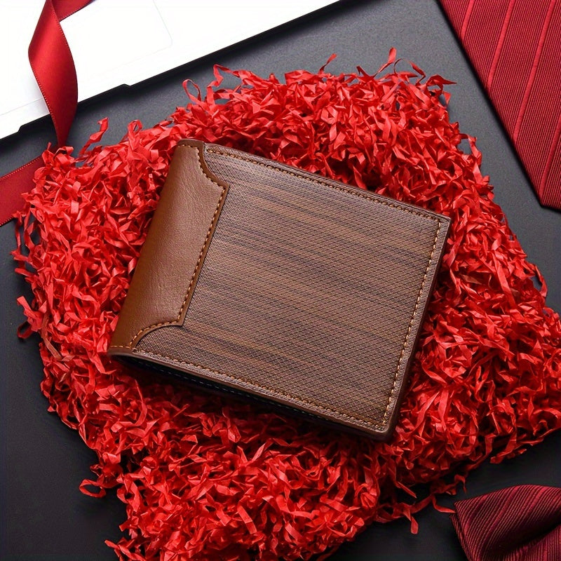 Men's Casual PU Leather Wallet With Card Slots, Zipper Coin Purse, Money Clip Christmas Gift
