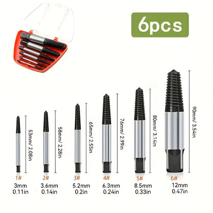 5, 6pcs Premium Screw Extractor Kit - Easily Remove Damaged Screws, Bolts, And Pipes - Essential Woodworking And Tools