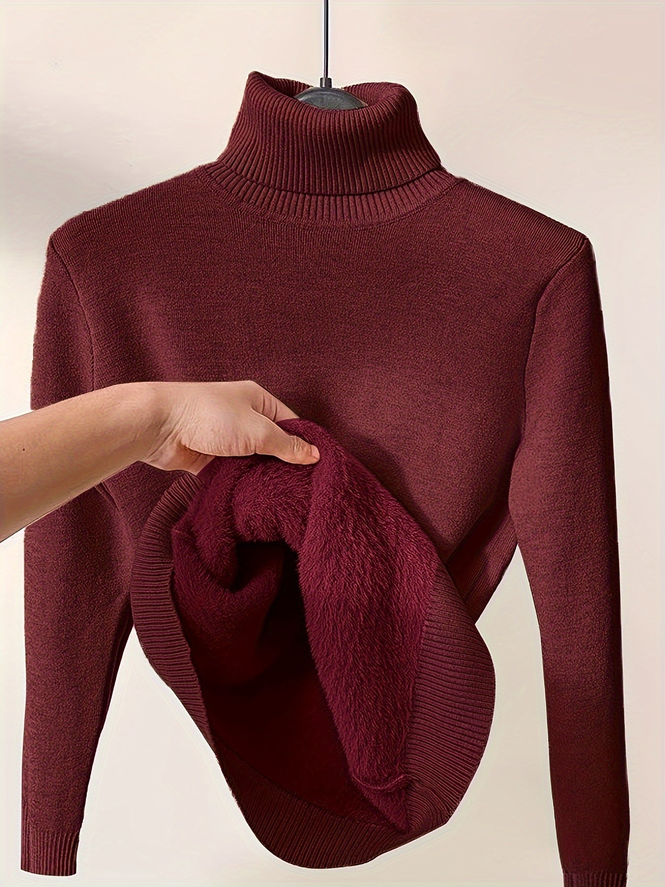 Women's Casual High Neck Turtleneck Sweater - Soft Stretchy Pullover, Solid Color Fall Winter Warmth, Hand Wash/Dry Clean, Comfortable Autumn Wear, Minimalistic Design, Medium Elasticity
