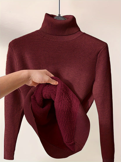 Women's Casual High Neck Turtleneck Sweater - Soft Stretchy Pullover, Solid Color Fall Winter Warmth, Hand Wash/Dry Clean, Comfortable Autumn Wear, Minimalistic Design, Medium Elasticity