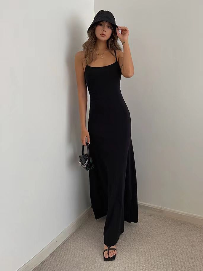 Foreign style sweet and spicy style shows body base suspender long dress high sense waist thin pure desire dress children summer