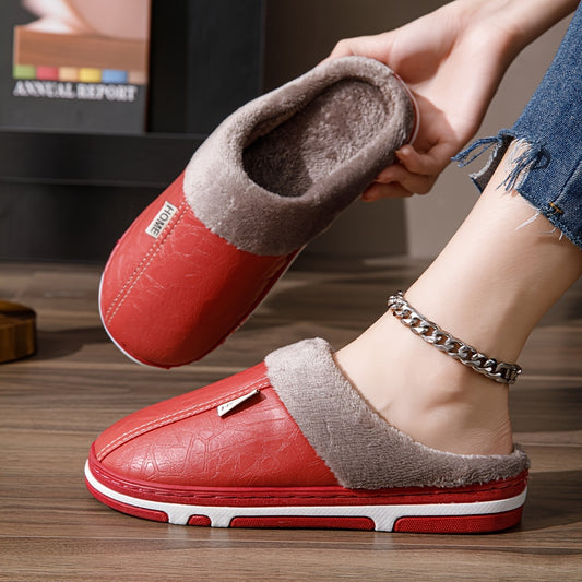 Women's Cozy Winter Slippers - Warm Plush Lined Indoor House Shoes with Thick TPR Sole, Red Faux Cover Upper & Soft Faux Fur Trim, Comfortable Home Footwear for Cold Weather, House Slippers, Women Shoes