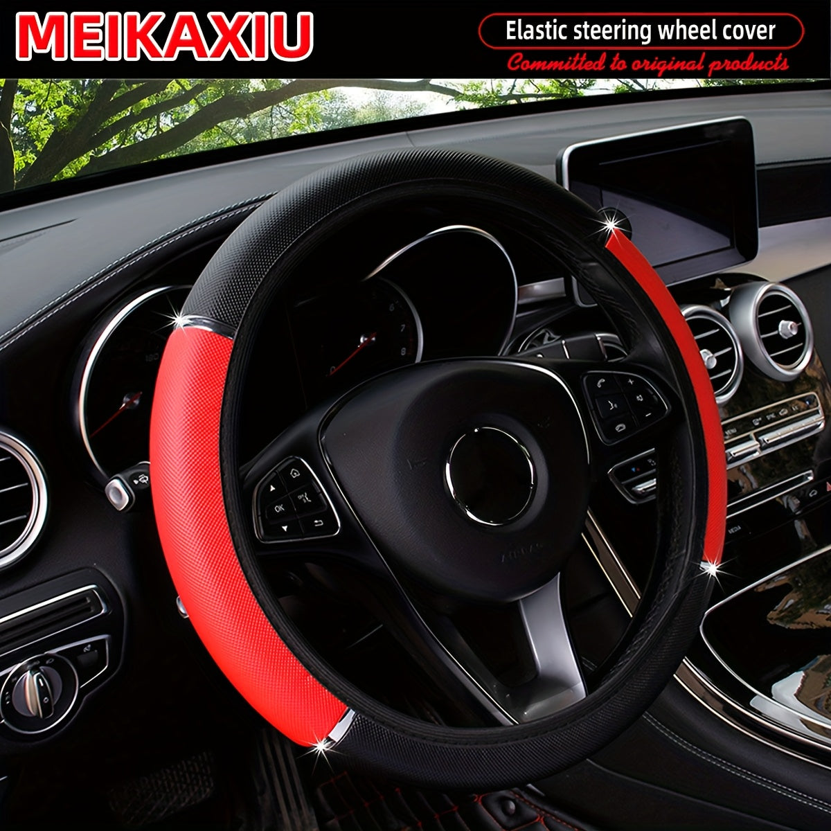 Steering Wheel Cover - Non-Slip Grip, Faux Leather Steering Wheel Wrap with Metallic Accent, Fit for Most Cars, Trucks, SUVs - All-Season Use, Easy Installation (No Inner Circle Needed) - Available in Black, Brown, Red, Blue, - Compatible with Most Vehicl