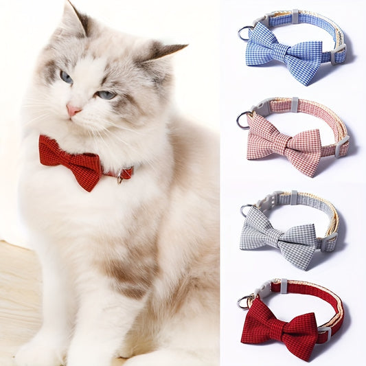 [Holiday Cat Collar] 1pc Adjustable Plaid Cat Collar with Bow Tie | Perfect for Holiday Dress Up and Everyday Wear