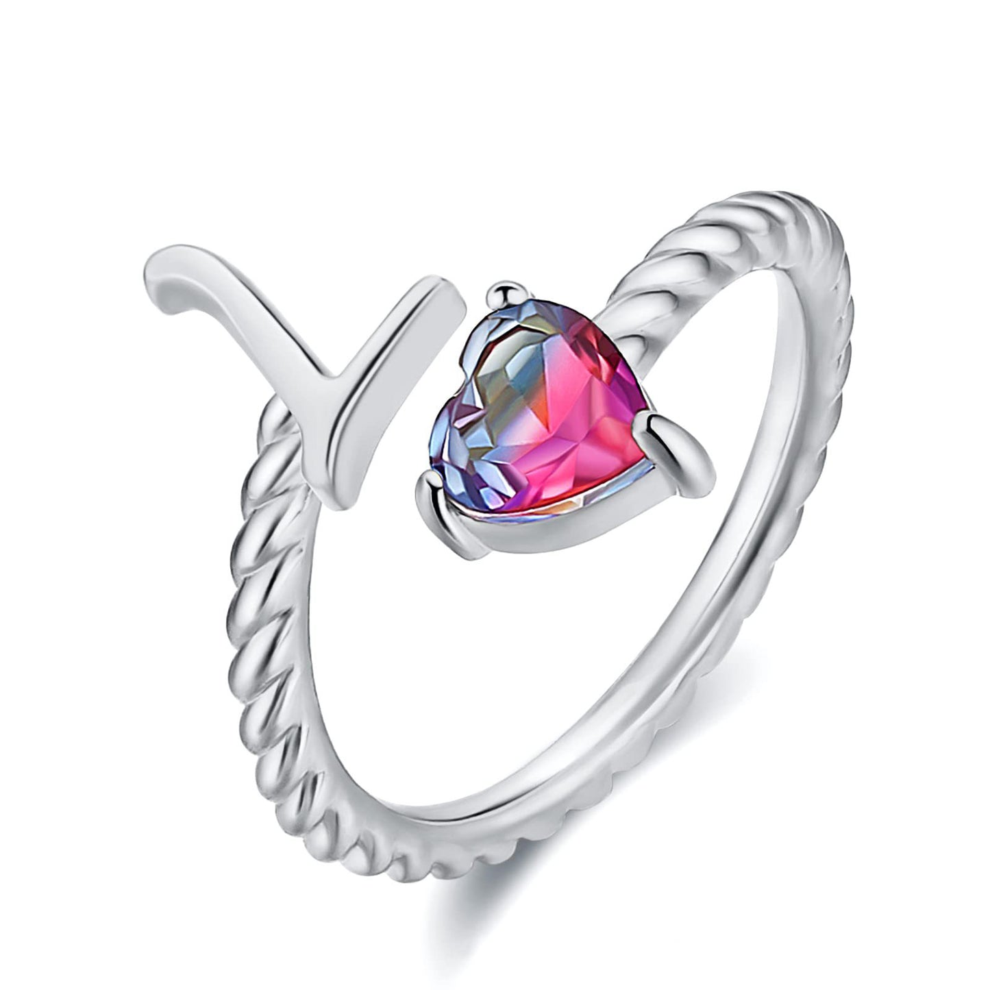 Adjustable A to T Initial Letter Ring Rings for and Women, Stacking Ring, Birthday Jewelry Gift for Mom or Girlfriend