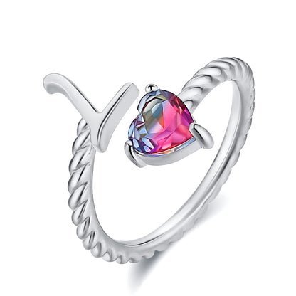 Adjustable A to T Initial Letter Ring Rings for and Women, Stacking Ring, Birthday Jewelry Gift for Mom or Girlfriend