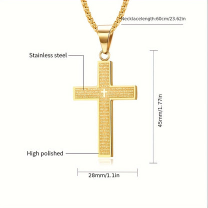 1pc 304 304 Stainless Steel Hypoallergenic Cross Pendant Necklace | 18K Gold Plated, Multi-Color Engraved, Includes Box, Unisex, Ideal for Daily Wear and Gift-Giving Occasions