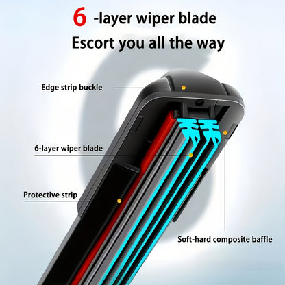 [Durable | Silent] Durable Silent 1pc Universal Car Wiper | HD 14''-28'' Dual Track 6 Rubber Strip U-Shaped Bone-Less