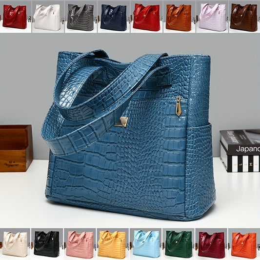 [Versatile Fashion Handbag] Stylish Crocodile Pattern Handbag | Large Capacity, Multi-Pocket, PU Material, Zipper Closure, Available in Multiple Colors (Red, White, Blue, Black, Brown, Pink, Orange, Green, Purple)