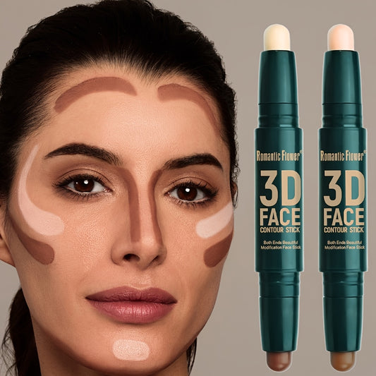 [3D Face | Contour] Waterproof Long Lasting 3D Face Double Head Contour Stick, Highlights&Contour&Concealer | with Plant Squalane