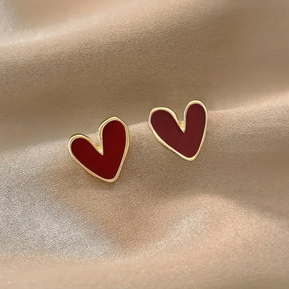 [Elegant Design] 1 Pair Elegant Red Heart Stud Earrings | Zinc Alloy | for Women | Chic and Simple Design | Casual Attire or Gifting