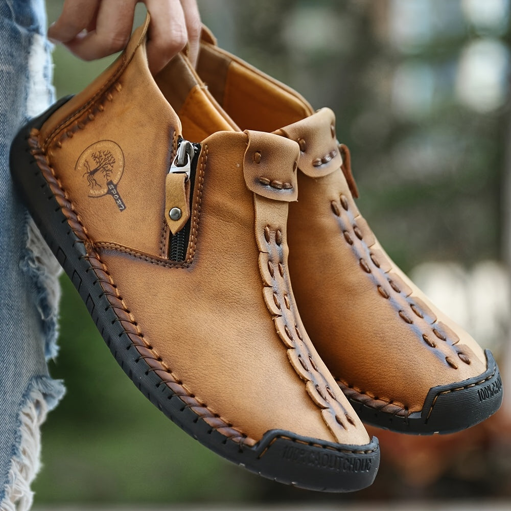 GEAINO Men's PU Boots/Vintage Style, Round Toe/Rubber Sole, Faux Upper and Inner/Zippered Short