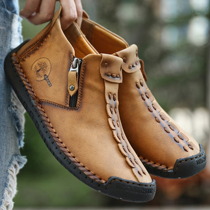 GEAINO Men's PU Boots/Vintage Style, Round Toe/Rubber Sole, Faux Upper and Inner/Zippered Short