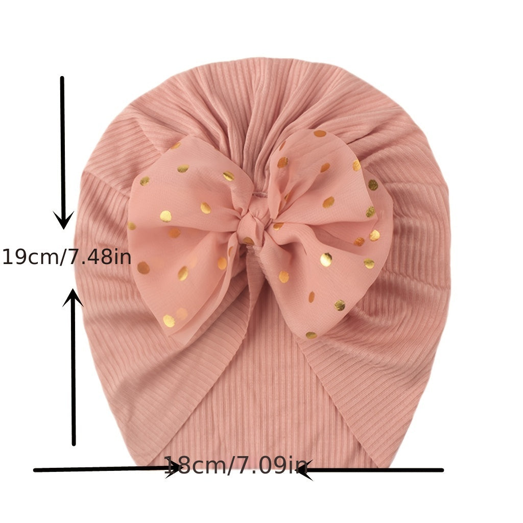 Newborn Infant Polka Dot Printed Bow Elastic Head Wrap, Turban Headwear Cap For Toddlers, Baby Girls And Boys