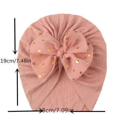Newborn Infant Polka Dot Printed Bow Elastic Head Wrap, Turban Headwear Cap For Toddlers, Baby Girls And Boys
