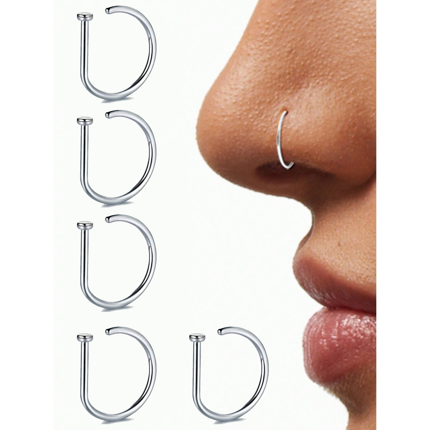 1pc/3pcs/5pcs Geometric Shape Nose Rings | Punk Style, Pierced Nose Rings, Women'S Body Jewelry, Nasal Septum Stainless Steel Nose Studs, 18K Golden Plated, VJS Brand