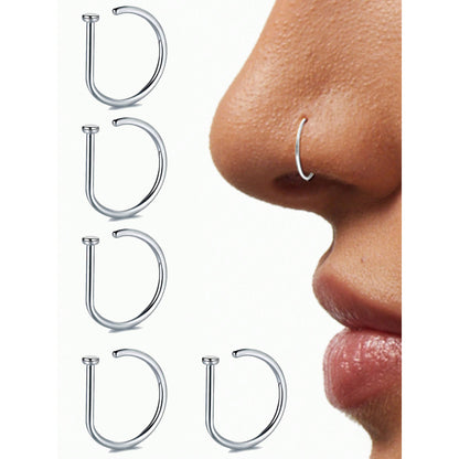 1pc/3pcs/5pcs Geometric Shape Nose Rings | Punk Style, Pierced Nose Rings, Women'S Body Jewelry, Nasal Septum Stainless Steel Nose Studs, 18K Golden Plated, VJS Brand