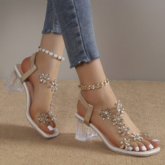 2023 Summer New Arrival Foreign Trade Cross-Border Plus Size Women's Shoes, Casual Chunky Heel Sandals, Floral Solid Color High Heels, Women Shoes