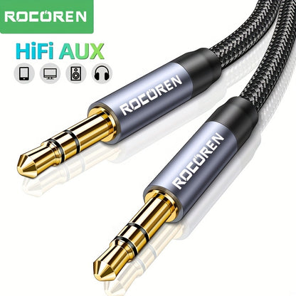 3.5mm Rocoren Nylon Braided Audio Cable - Male to Male Stereo Hi-Fi Sound Aux Cord for Headphones Car Home Stereos Speakers Tablets - Compatible with iPhone/iPad/iPod Echo & More