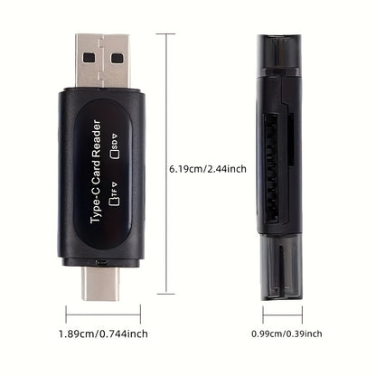 4-in-1 USB Mini SD Card Reader - Dual Card Slots, Type C/USB A Adapter for PC, MacBook, Galaxy, Tablet | Compact, No Battery Needed, Memory Card Expansion