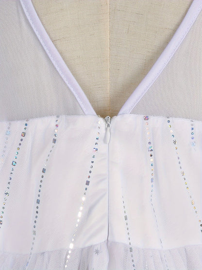 White Ice And Snow Dress for Girls, Themed Costume, White Princess Gown, Carnival Outfit, Floor-Length Cape Dress