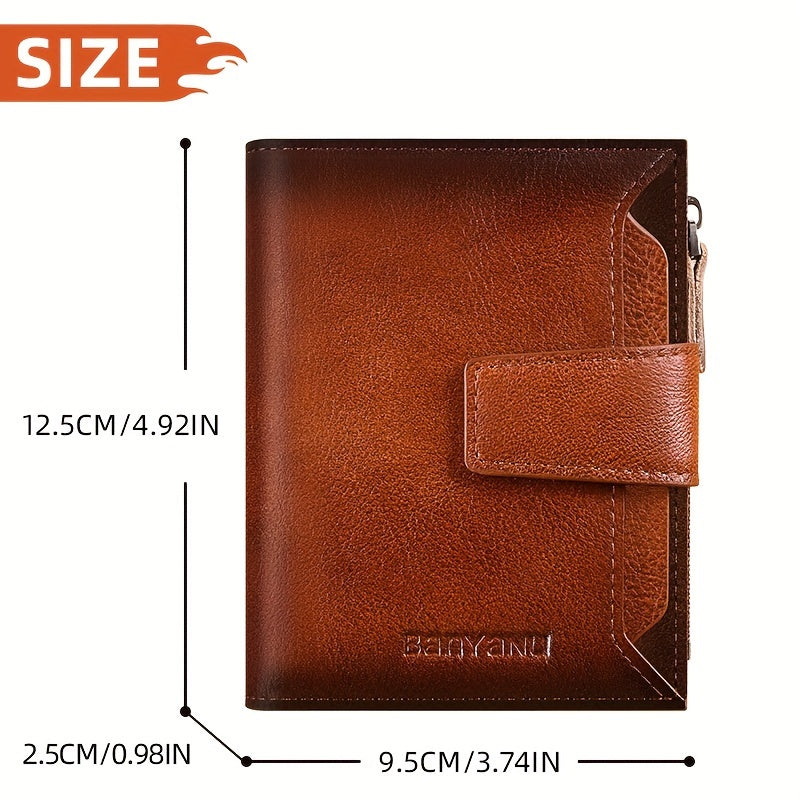 New Men'S Wallet, Vertical Short Leather Wallet, Multifunctional Top Layer Cowhide, Minimalist Driver'S License Card Holder, Slim Trendy Brand