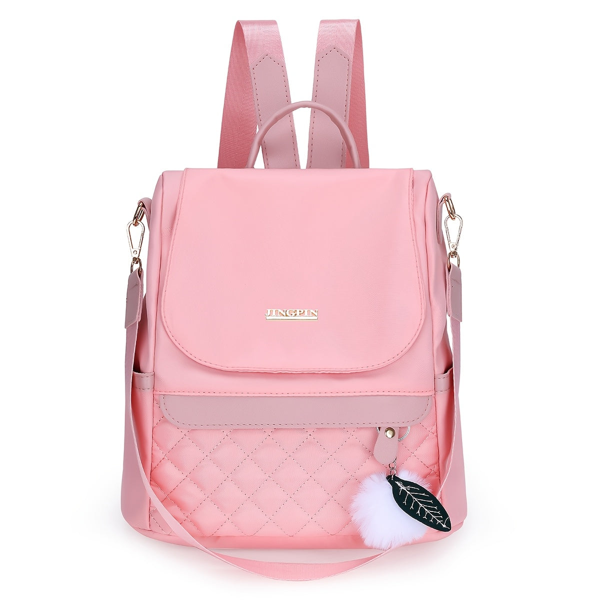 Lightweight Quilted Anti-Theft Backpack with Multiple Pockets, Embroidered Design, High-Quality Travel Bag for Women. Women'S Coin Purse, Casual Backpack with Pom-Pom Pendant, Stylish Shoulder Bag for Shopping, Suitable For, College Freshmen