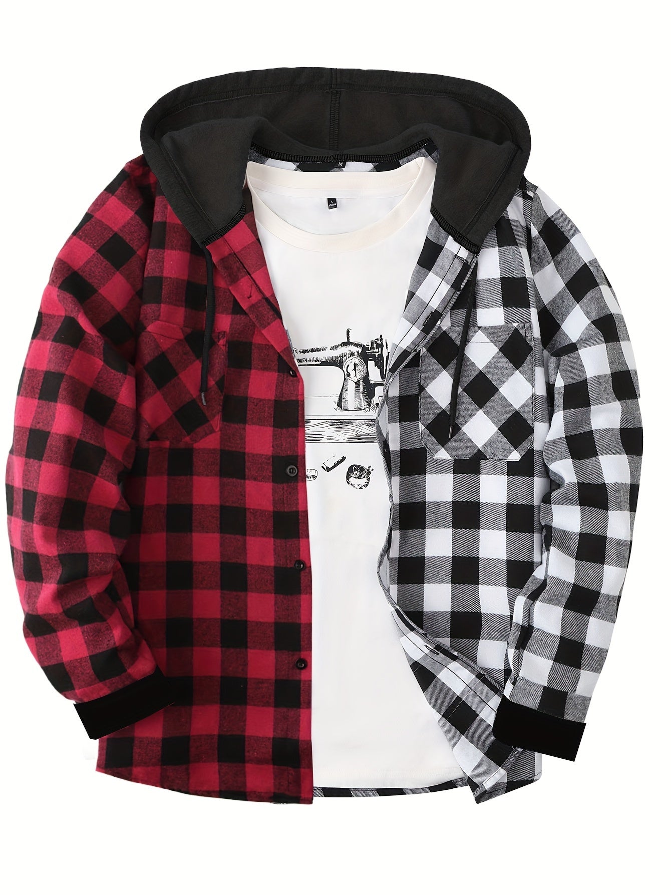Men's Fashion Hooded Plaid Trendy Shirt Hooded Plaid Sweatshirt