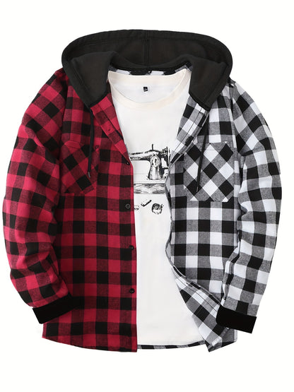 Men's Fashion Hooded Plaid Trendy Shirt Hooded Plaid Sweatshirt