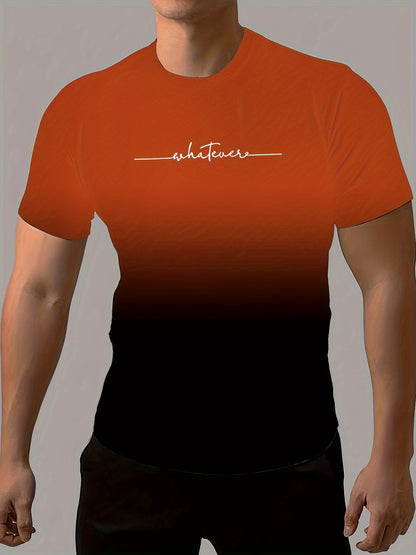 Men'S Comfortable Fashion T-Shirt with Gradient Letter Print | Casual Crew Neck, Slight Stretch Fabric, Regular Fit, Summer Outdoor Apparel