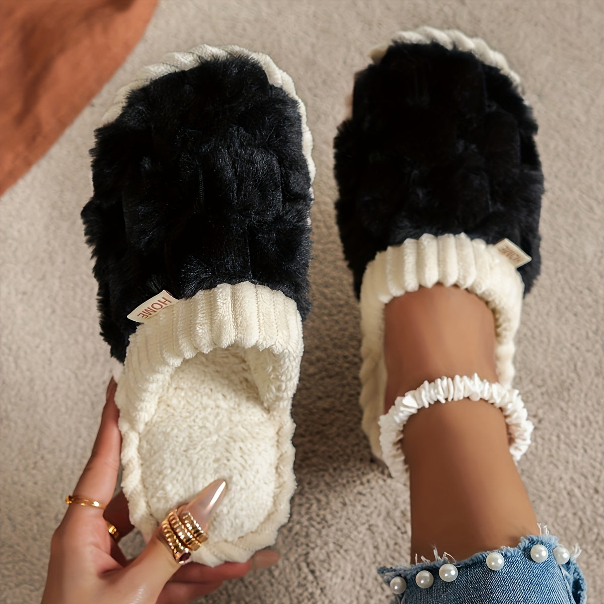 Women'S Fuzzy Plaid Slippers, Casual Slip-On Plush Lined Shoes, Comfortable Indoor Home Slippers, Perfect Gift for Thanksgiving, Christmas, Great Gift Choice, Holiday Gift, Women Shoes