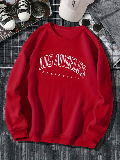 Los Angeles Print Preppy Sweatshirt, Long Sleeve Crew Neck Casual Sweatshirt For Winter & Fall, Women's Clothing