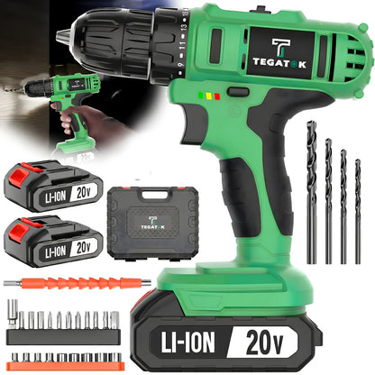 20V Industrial Electric Cordless Impact Drill, Drilling Concrete Walls, Powerful Performance, Easy to Drill Holes, Can Tighten Screws, 3/8-inch Keyless Chuck, 18+3 Torque Setting, Built-in LED Light, 35Nm Maximum Torque, 2.0Ah Battery, Perfect Gift