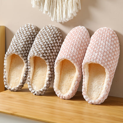Women's Indoor Plush Lined Flat Slippers, Warm & Comfy Closed Toe Slides Shoes, House Non-slip Shoes