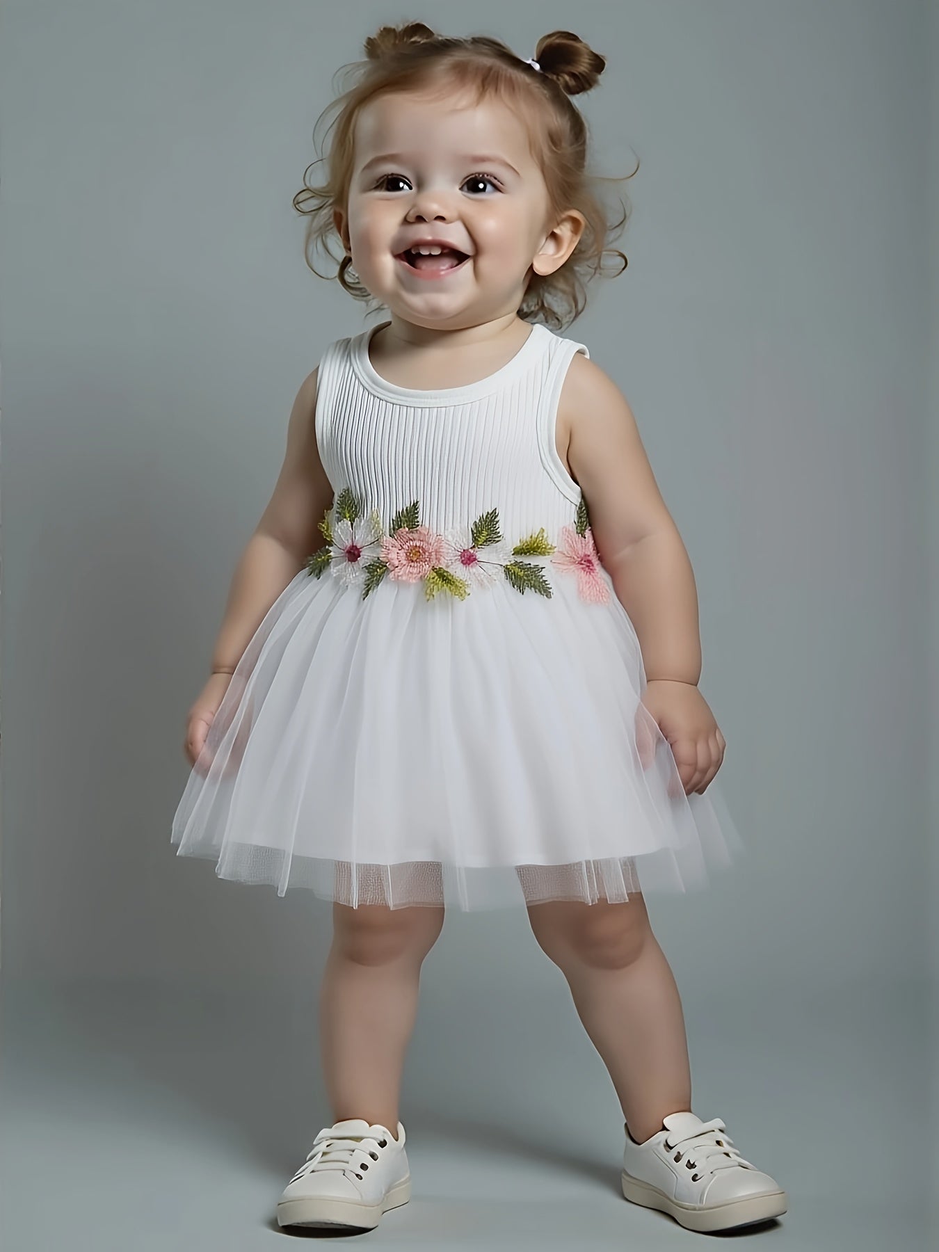 Summer Style Infant and Toddler Girl's Round Neck Waist Flower Decoration Vest Casual Dress,  Development