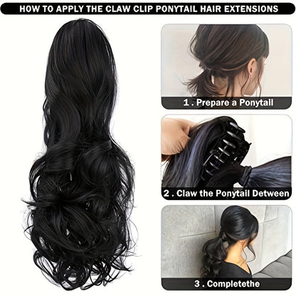 22-Inch Long Wavy Ponytail Hair Extensions - Ponytail - Synthetic Hair Piece for Women with Claw Clip, Adds Volume and Style, Perfect for Halloween and Christmas Celebrations
