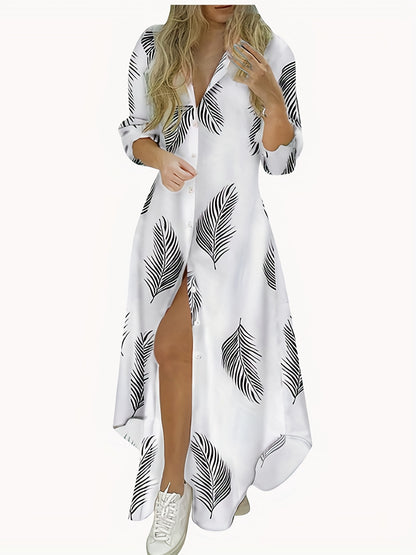 Color Block Striped Shirt Dress, Casual Long Sleeve Button Down Ankle Dress, Women's Clothing