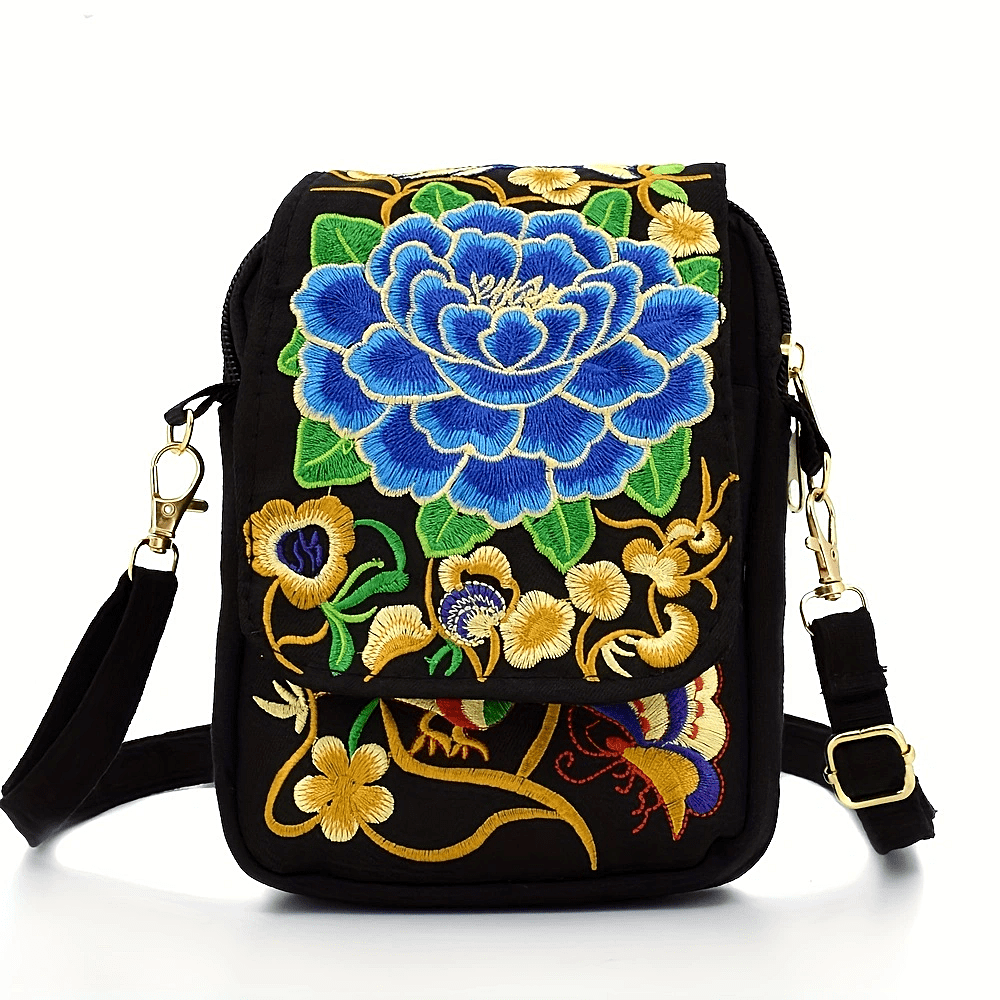 [Embroidered Crossbody Bag] Women's Embroidered Crossbody Bag - Mini Shoulder Bag - Portable Double-Layer Wallet - Phone Pouch